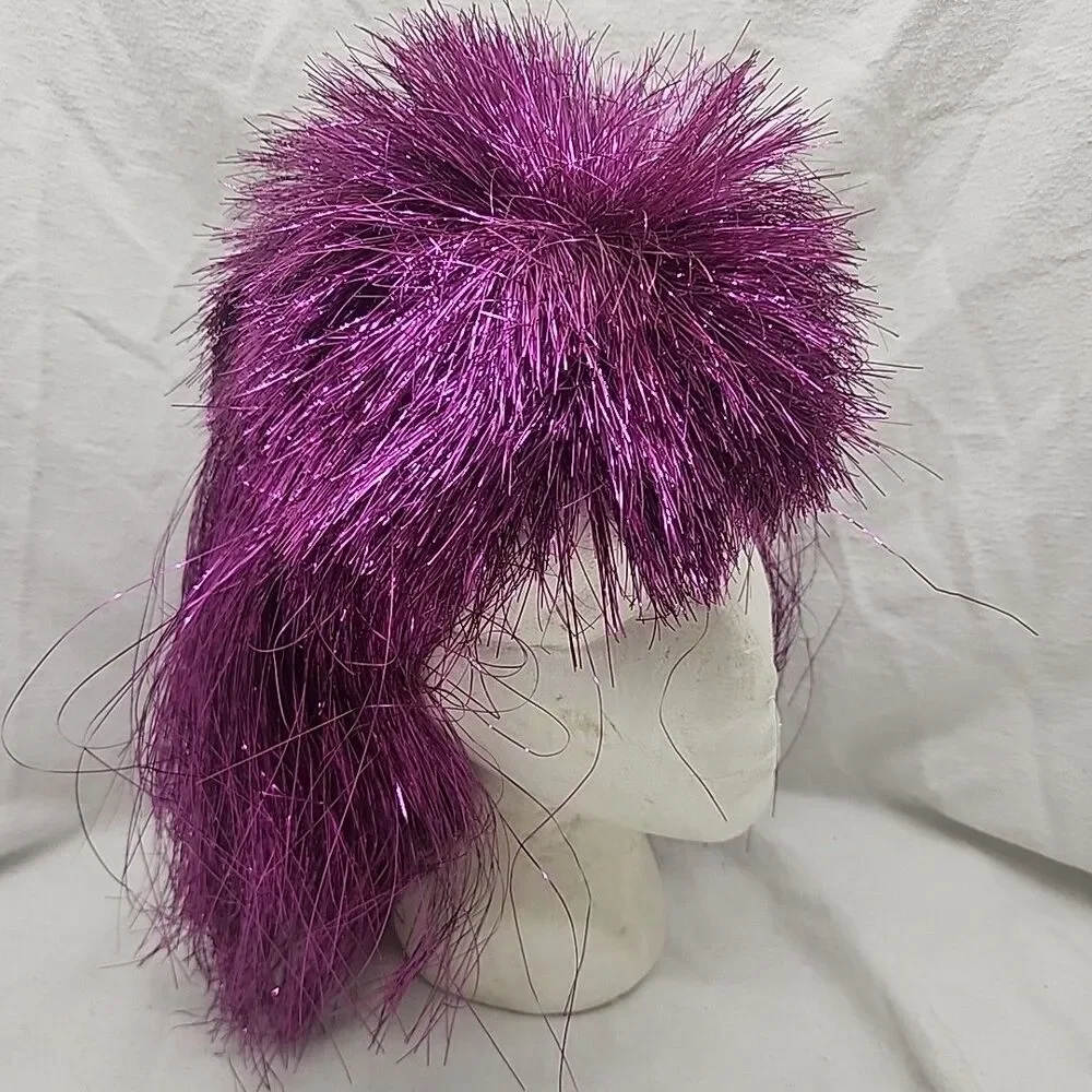 Wig Tinsel Deluxe Foil Purple Party Punk Goth Fashion Mullet Rocker Rubies New